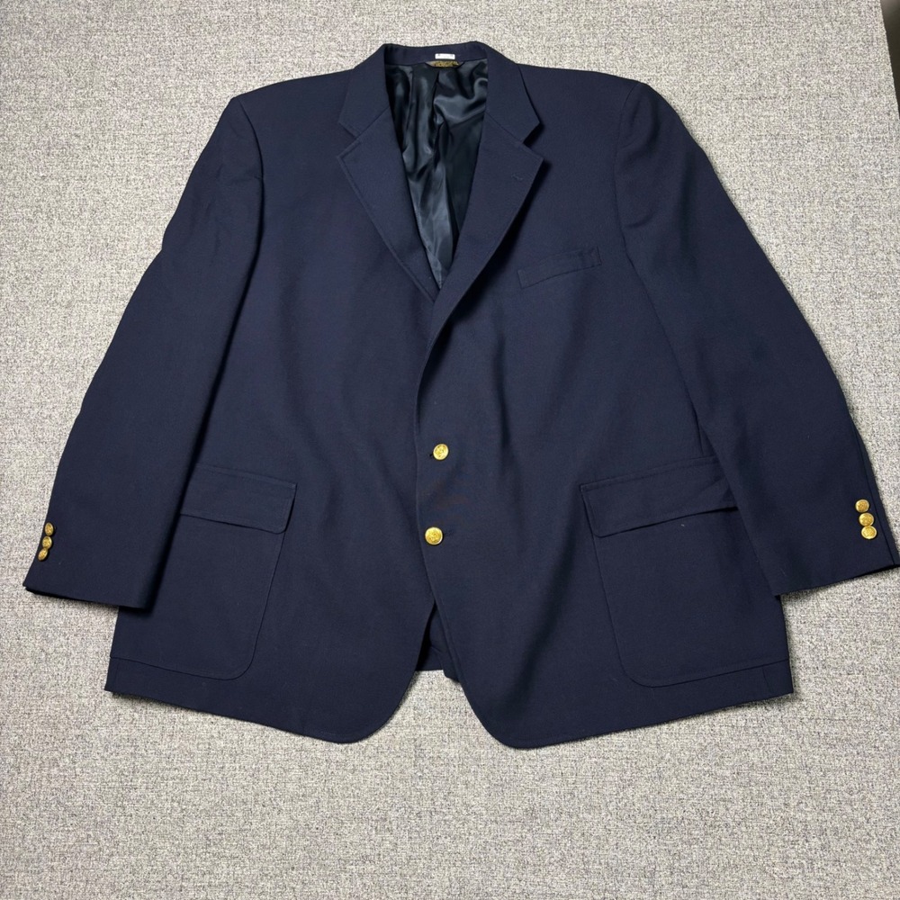 Palm Beach Blazer Mens 54 Navy Blue Gold Crest Button Hopsack Made in USA